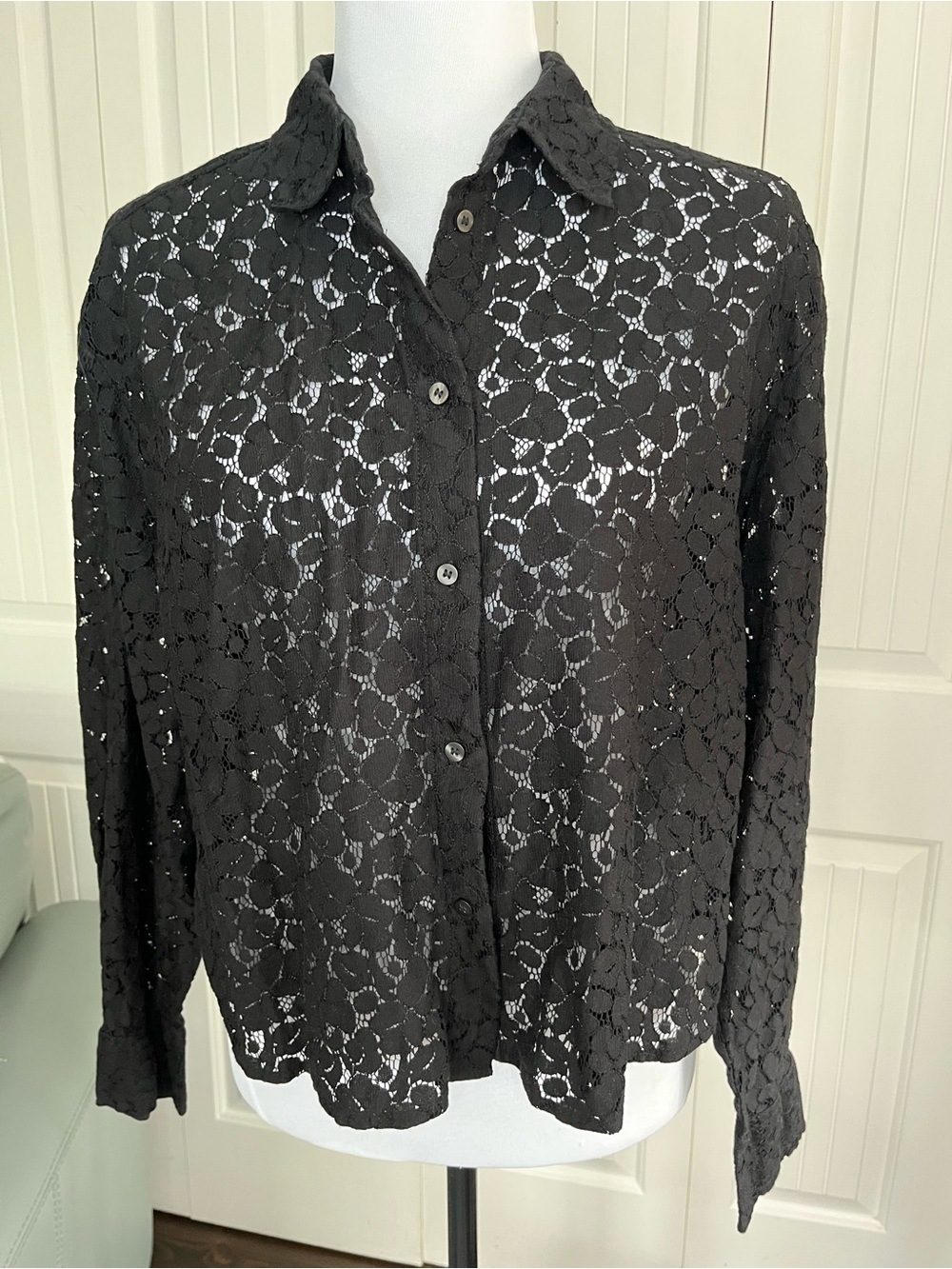 Gap Black Lace Button-Front Shirt